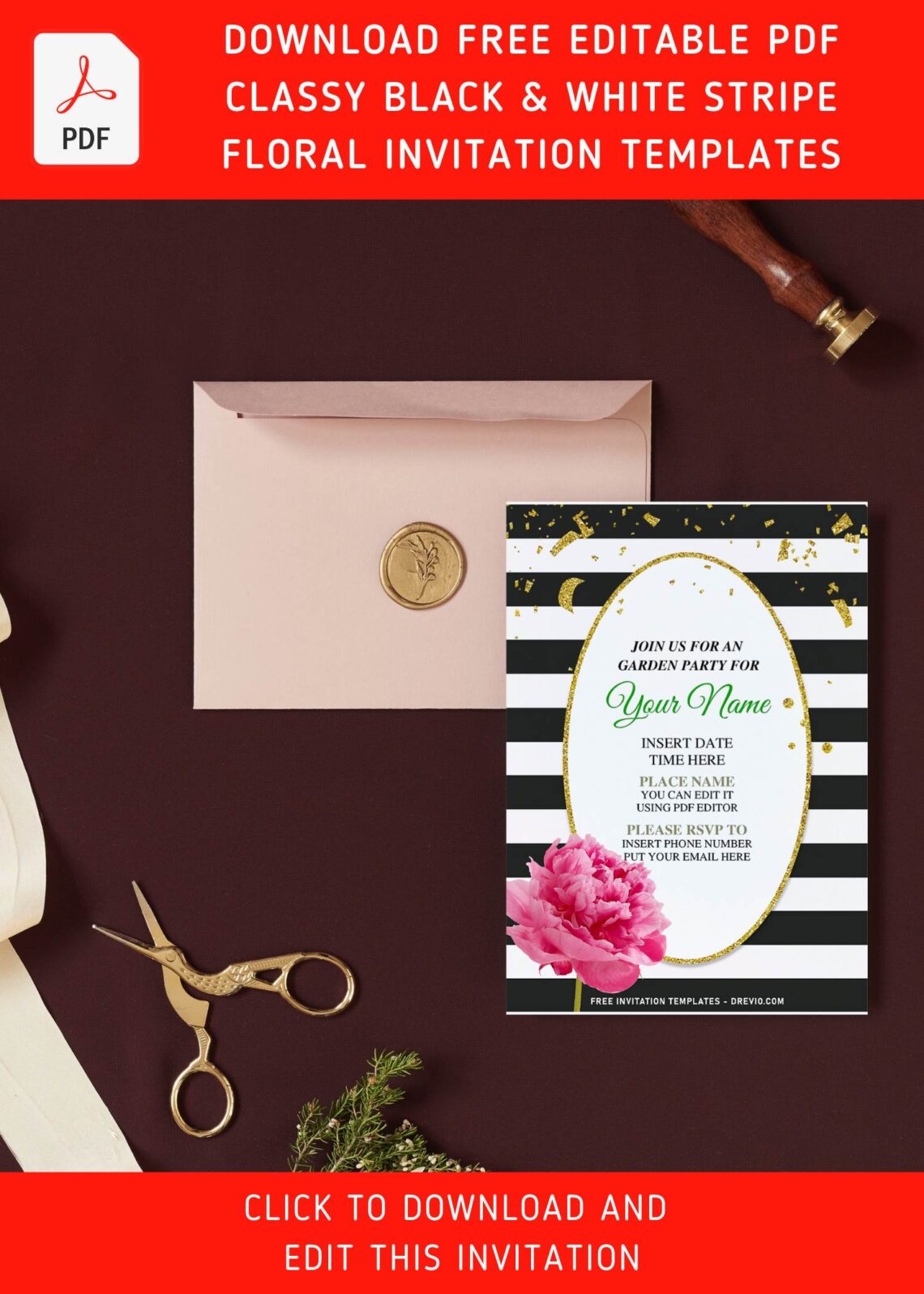 (Free Editable PDF) Classy Vintage Gold And Floral Invitation Templates