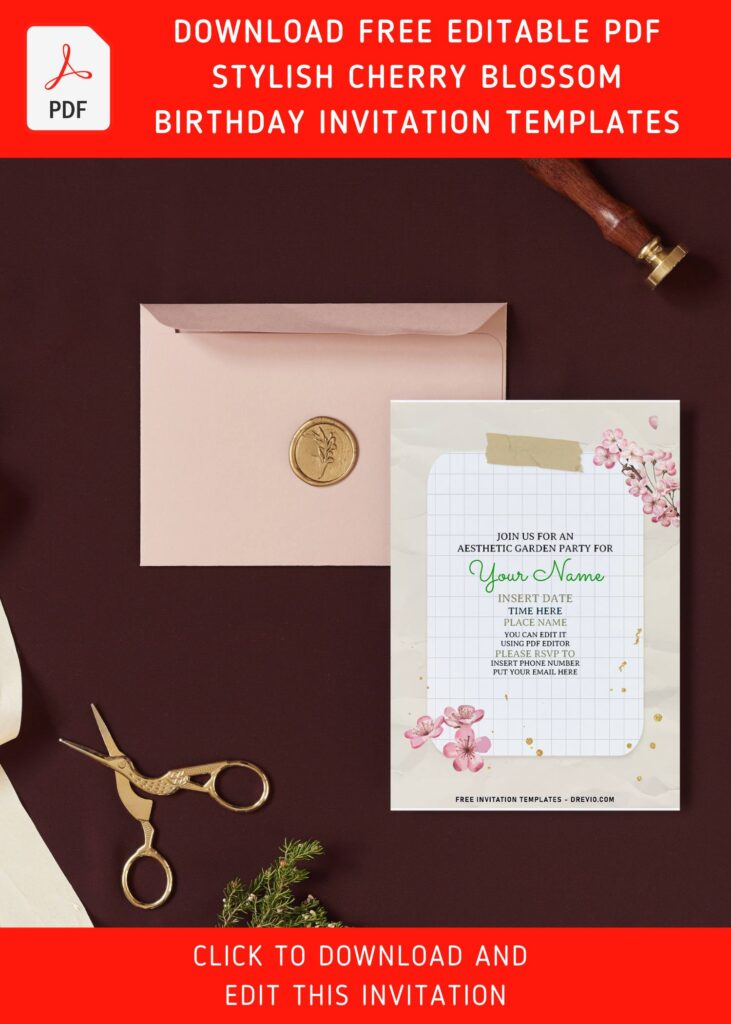 (Free Editable PDF) Dreamy Azalea And Cherry Blossom Garden Party Invitation Templates with editable text