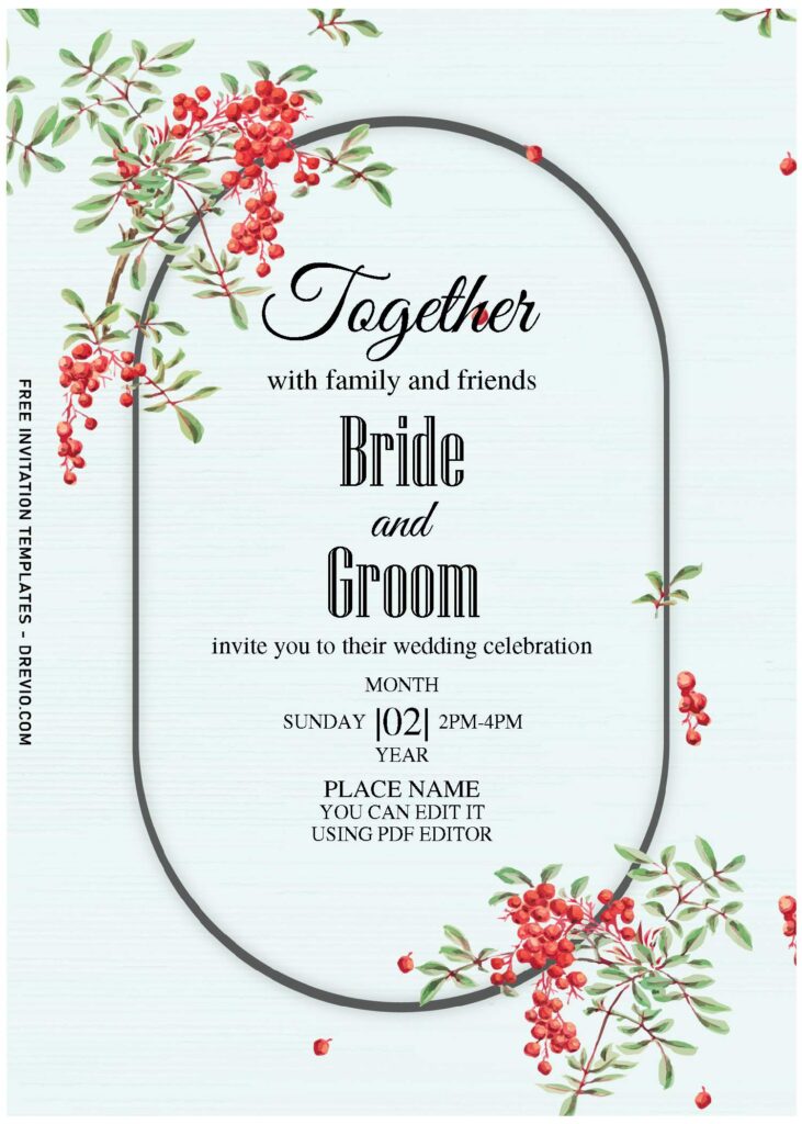 (Free Editable PDF) Whimsical Coralberry And Baby's Breath Wedding Invitation Templates with beautiful Australian coralberry flowers