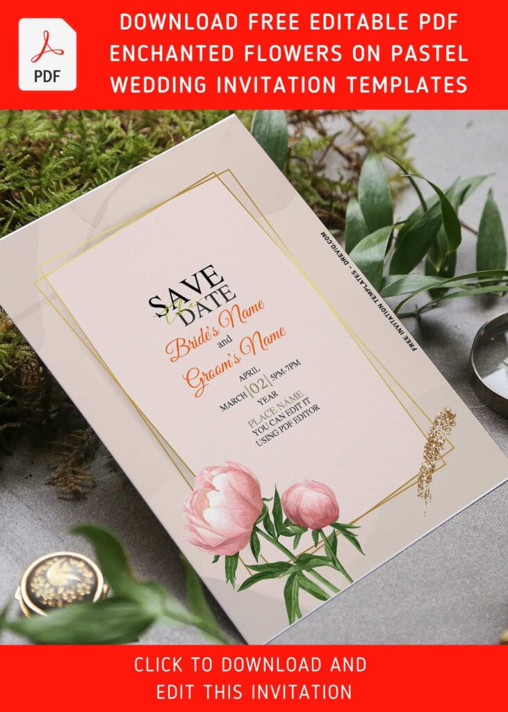 (Free Editable PDF) Modern Autumn Cascade Wedding Invitation Templates with watercolor tulip