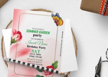 (Free Editable PDF) Sweet Spring Blooms Birthday Soiree Invitation Templates with magical butterflies