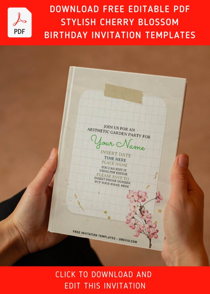 (Free Editable PDF) Dreamy Azalea And Cherry Blossom Garden Party Invitation Templates with elegant script