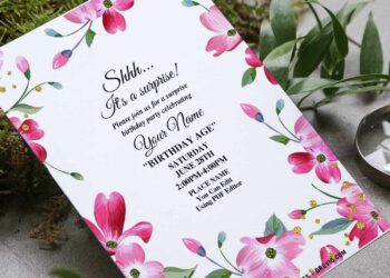 (Free Editable PDF) Whimsical Spring In Pink Dogwood Birthday Invitation Templates with editable text