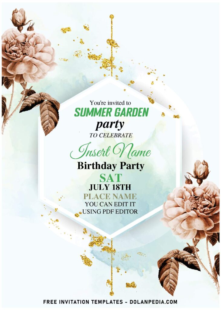 (Free Editable PDF) Modish And Chic Green Foliage Birthday Invitation Templates with blush watercolor peonies