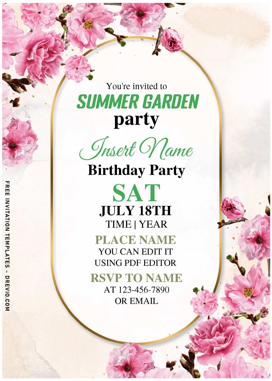 (Free Editable PDF) Oh So Great Watercolor Rose Arch Birthday Invitation Templates with rustic beige background