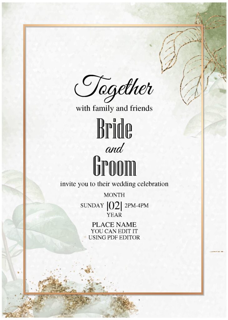 (Free Editable PDF) Classy Earthy Romance Greenery Wedding Invitation Templates with elegant script