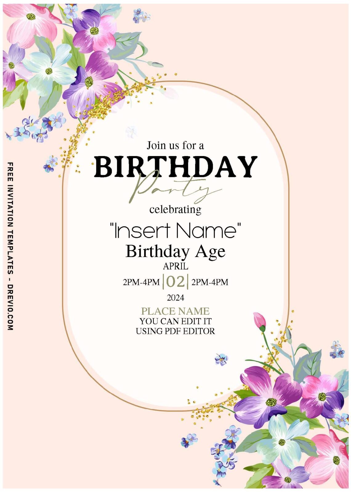 (Free Editable PDF) Cheerful Bright Poppy And Dogwood Birthday Invitation Templates with elegant text frame