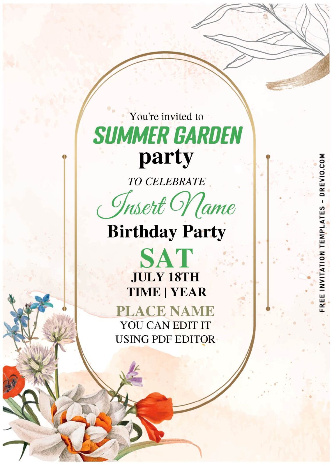 (Free Editable PDF) Stylish Gold Spring Floral Fiesta Birthday Invitation Templates with magical dandelion flower