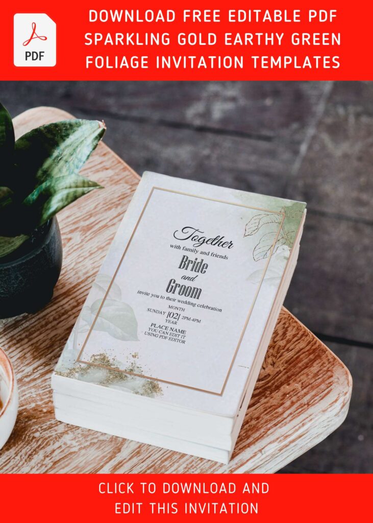 (Free Editable PDF) Classy Earthy Romance Greenery Wedding Invitation Templates with earthy green foliage
