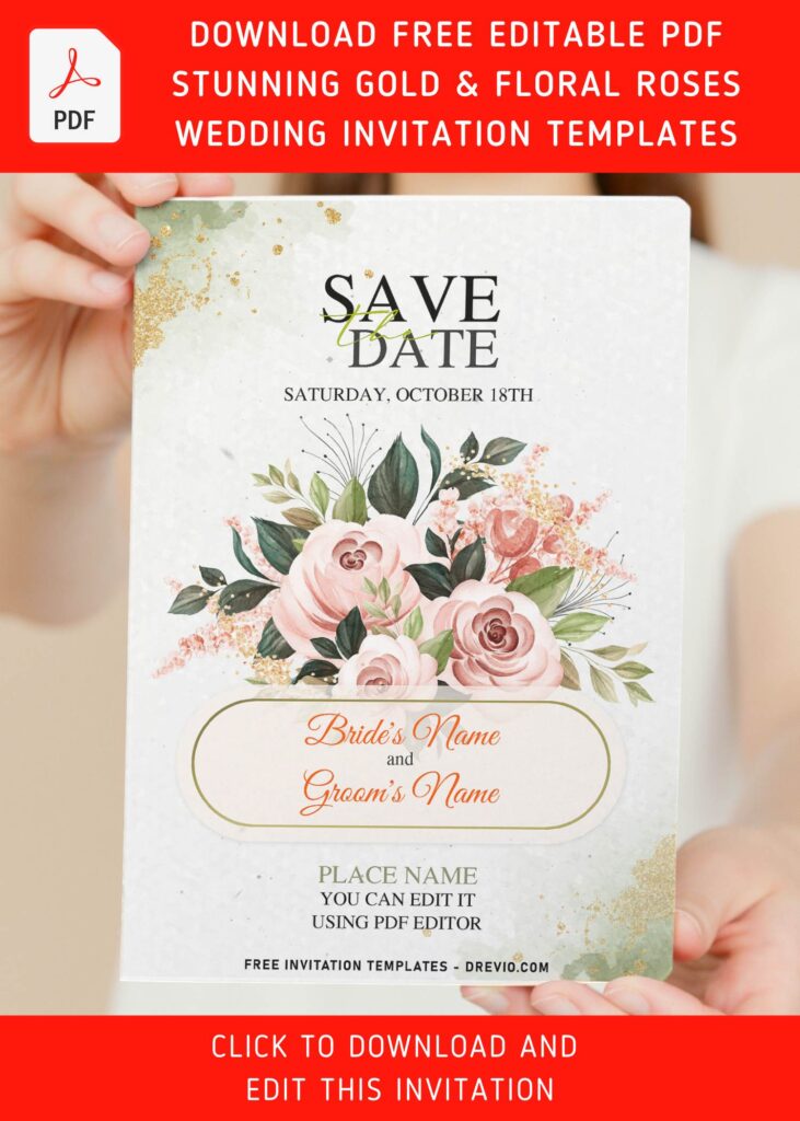 (Free Editable PDF) Striking Nature-Inspired Flower Wedding Invitation Templates with rustic watercolor gold background