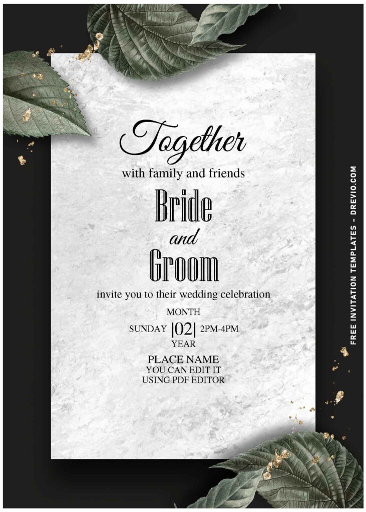 (Free Editable PDF) Dreamy Marble And Gold Greenery Foliage Invitation Templates with greenery leaves
