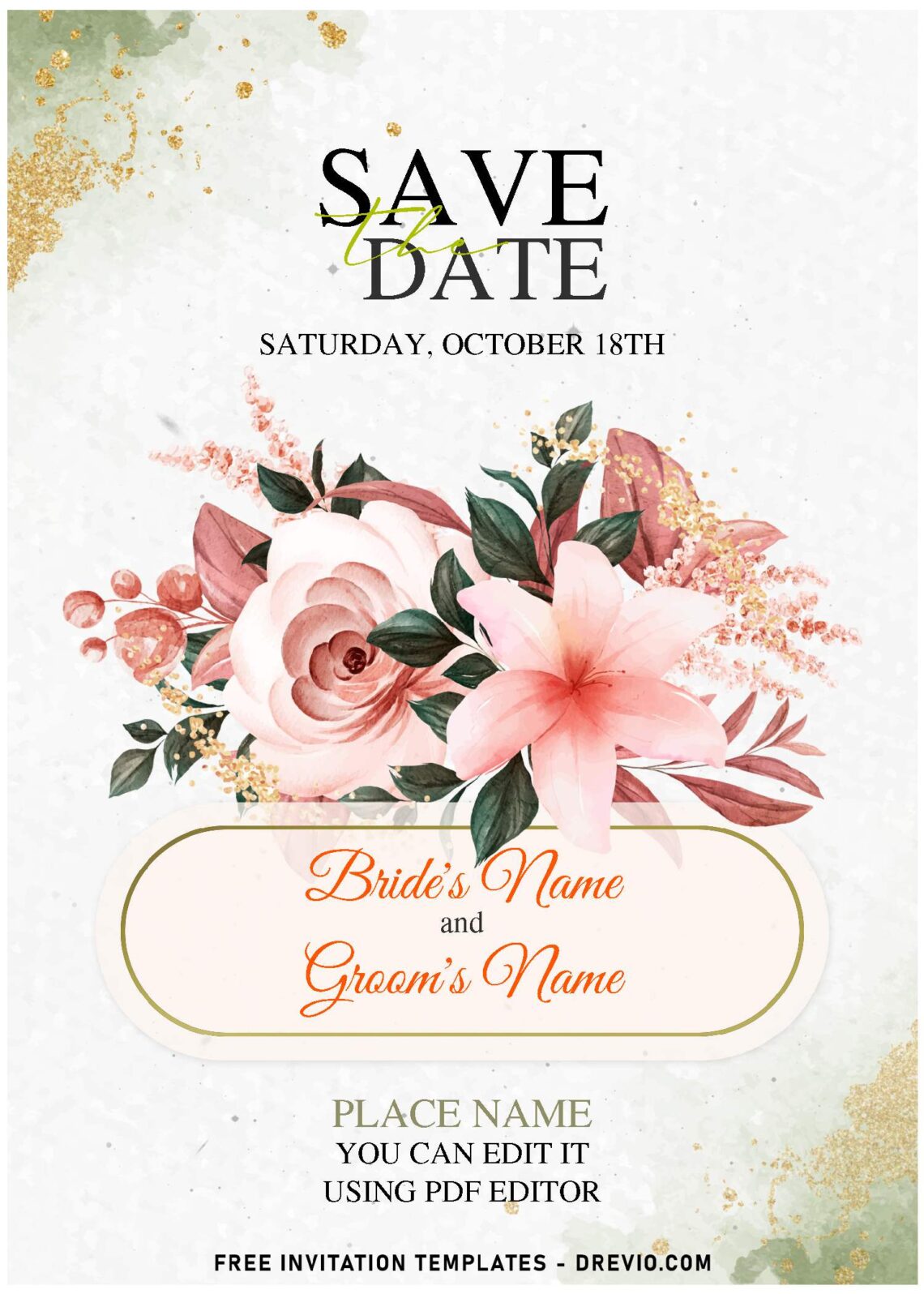 (Free Editable PDF) Striking Nature-Inspired Flower Wedding Invitation Templates with white blush rose