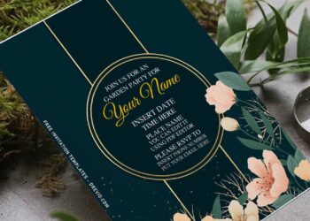 (Free Editable PDF) Brilliant Gold Foiled Floral Invitation Templates with royal navy blue background