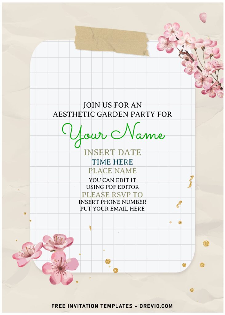 (Free Editable PDF) Dreamy Azalea And Cherry Blossom Garden Party Invitation Templates with watercolor Sakura