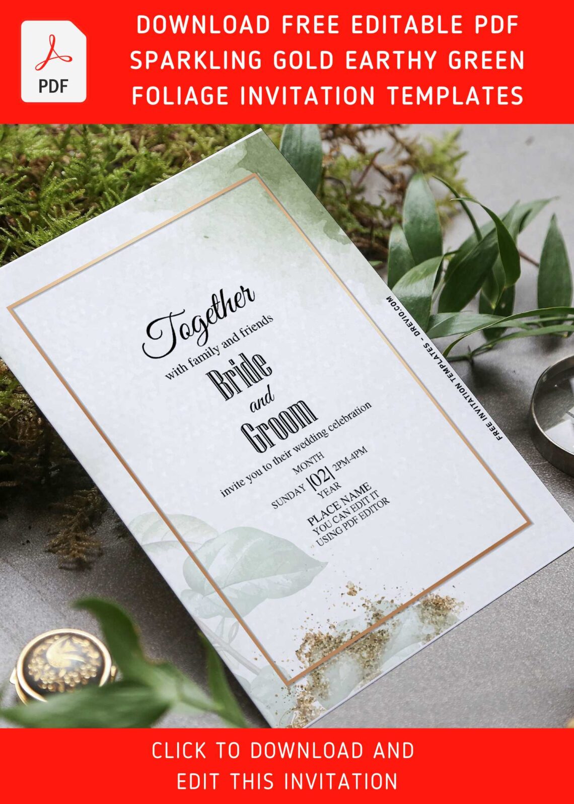 (Free Editable PDF) Classy Earthy Romance Greenery Wedding Invitation Templates with editable text