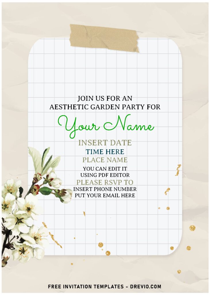 (Free Editable PDF) Dreamy Azalea And Cherry Blossom Garden Party Invitation Templates with fine grid pattern text box
