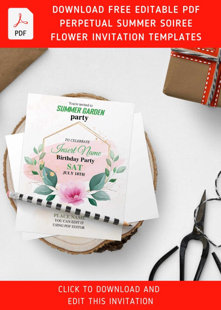 (Free Editable PDF) Perpetual Summer Garden Soiree Birthday Invitation Templates with aesthetic leaves