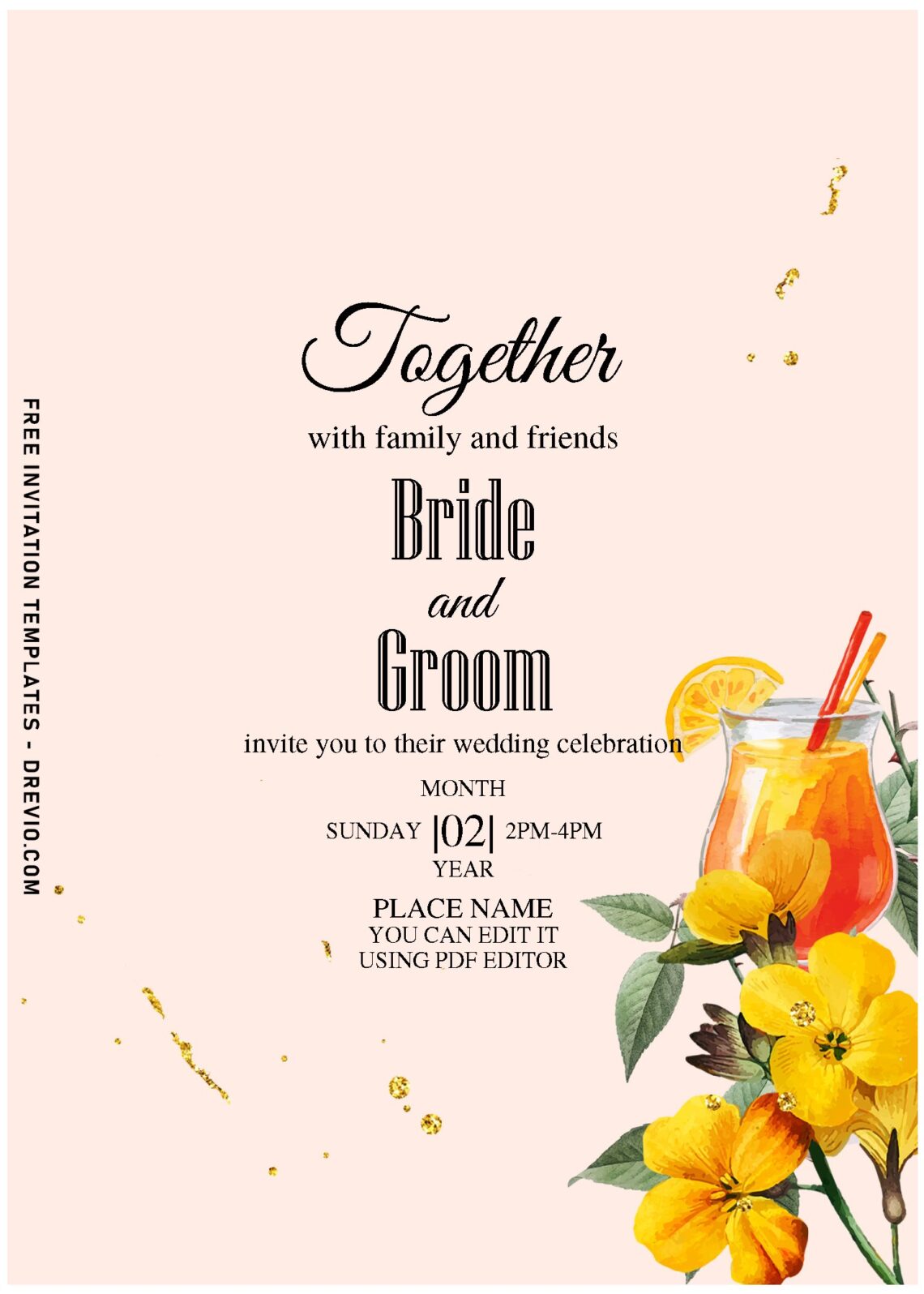 (Free Editable PDF) Festive Summer Soiree Floral & Cocktail Invitation Templates with elegant script