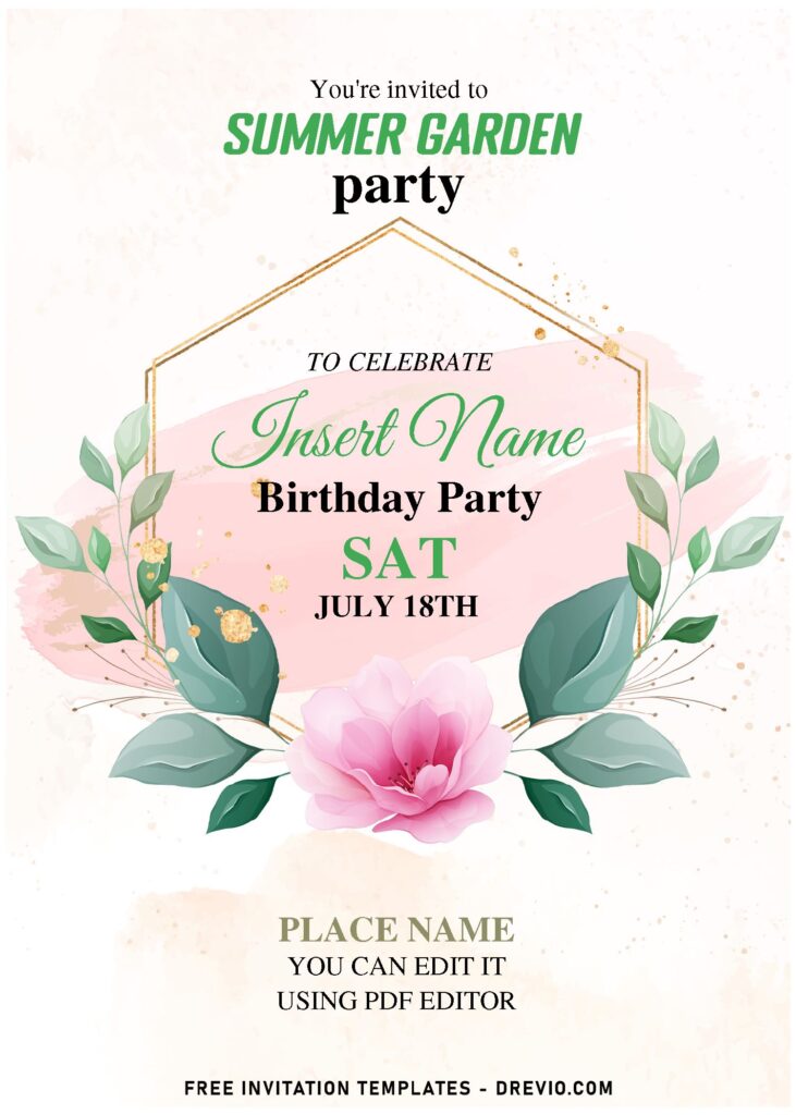 (Free Editable PDF) Perpetual Summer Garden Soiree Birthday Invitation Templates with white background