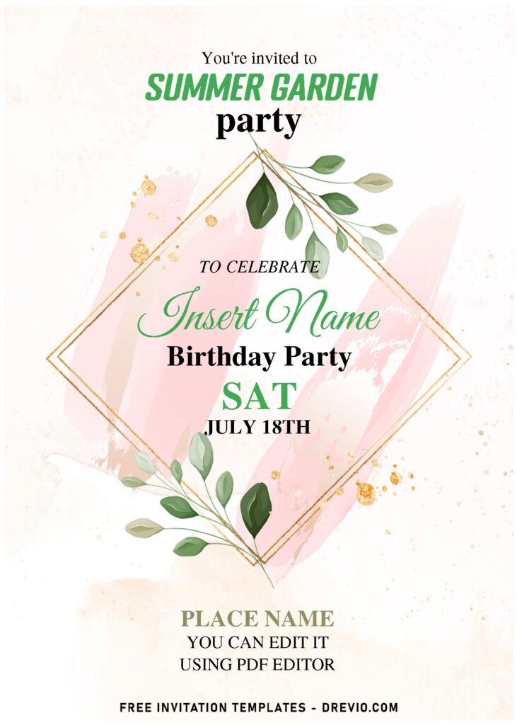 (Free Editable PDF) Perpetual Summer Garden Soiree Birthday Invitation Templates with elegant script