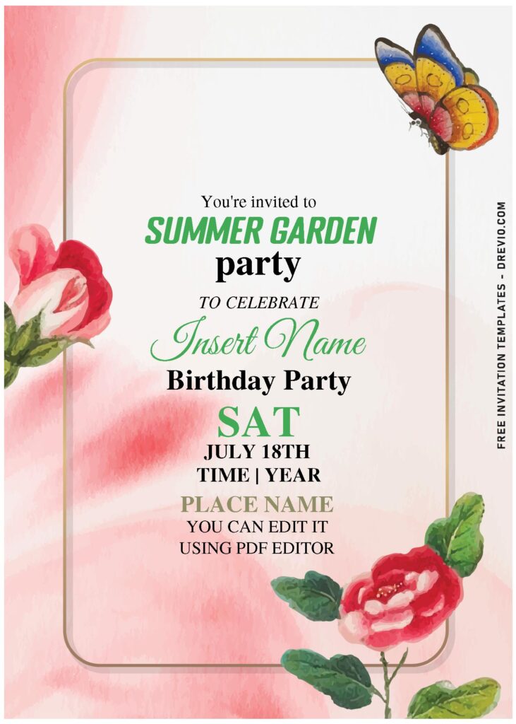 (Free Editable PDF) Sweet Spring Blooms Birthday Soiree Invitation Templates with elegant script