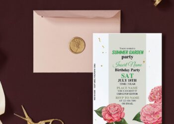 (Free Editable PDF) Fabulous Spring Watercolor Camellia Birthday Invitation Templates with elegant script