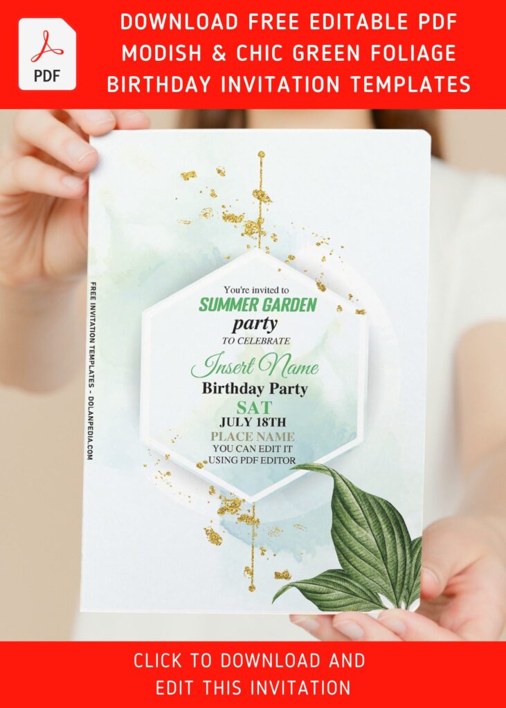 (Free Editable PDF) Modish And Chic Green Foliage Birthday Invitation Templates with editable text