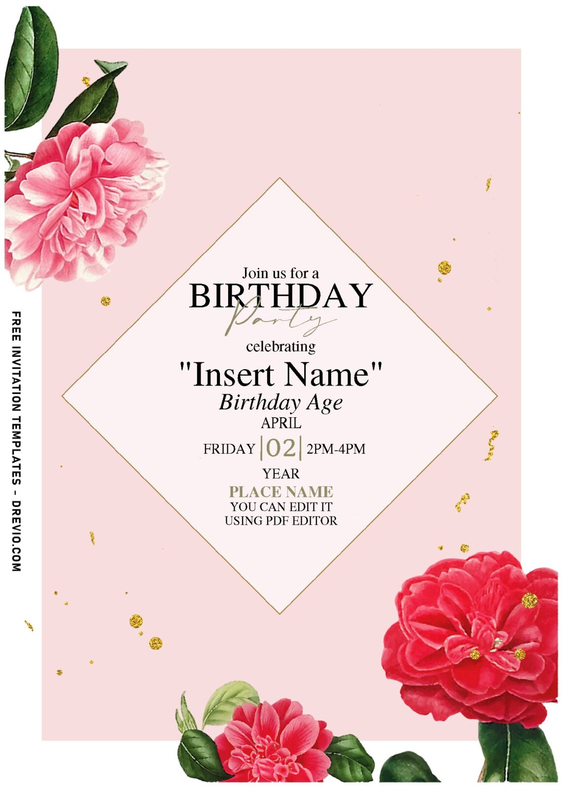 (Free Editable PDF) Whimsical Romantic Camellia Floral Invitation ...