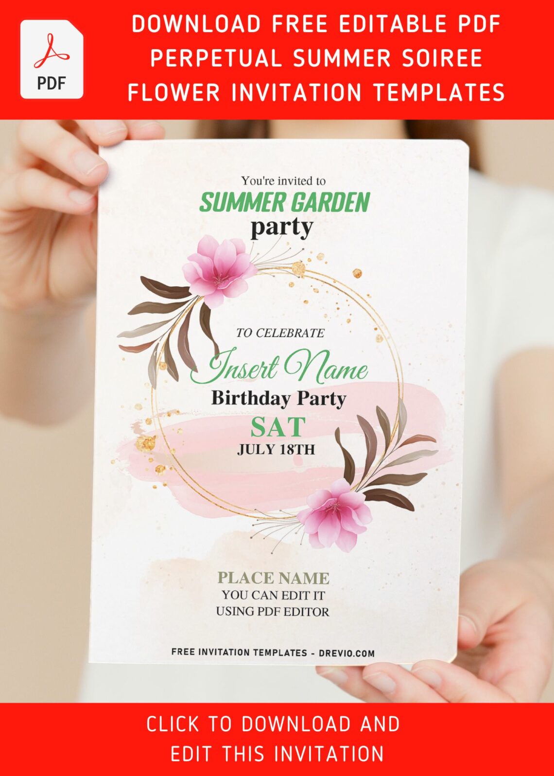 (Free Editable PDF) Perpetual Summer Garden Soiree Birthday Invitation Templates with hand drawn flowers