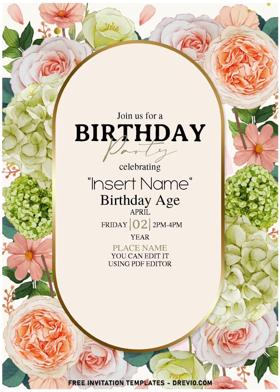 (Free Editable PDF) Darling Papery Blooms Birthday Invitation Templates with watercolor peony
