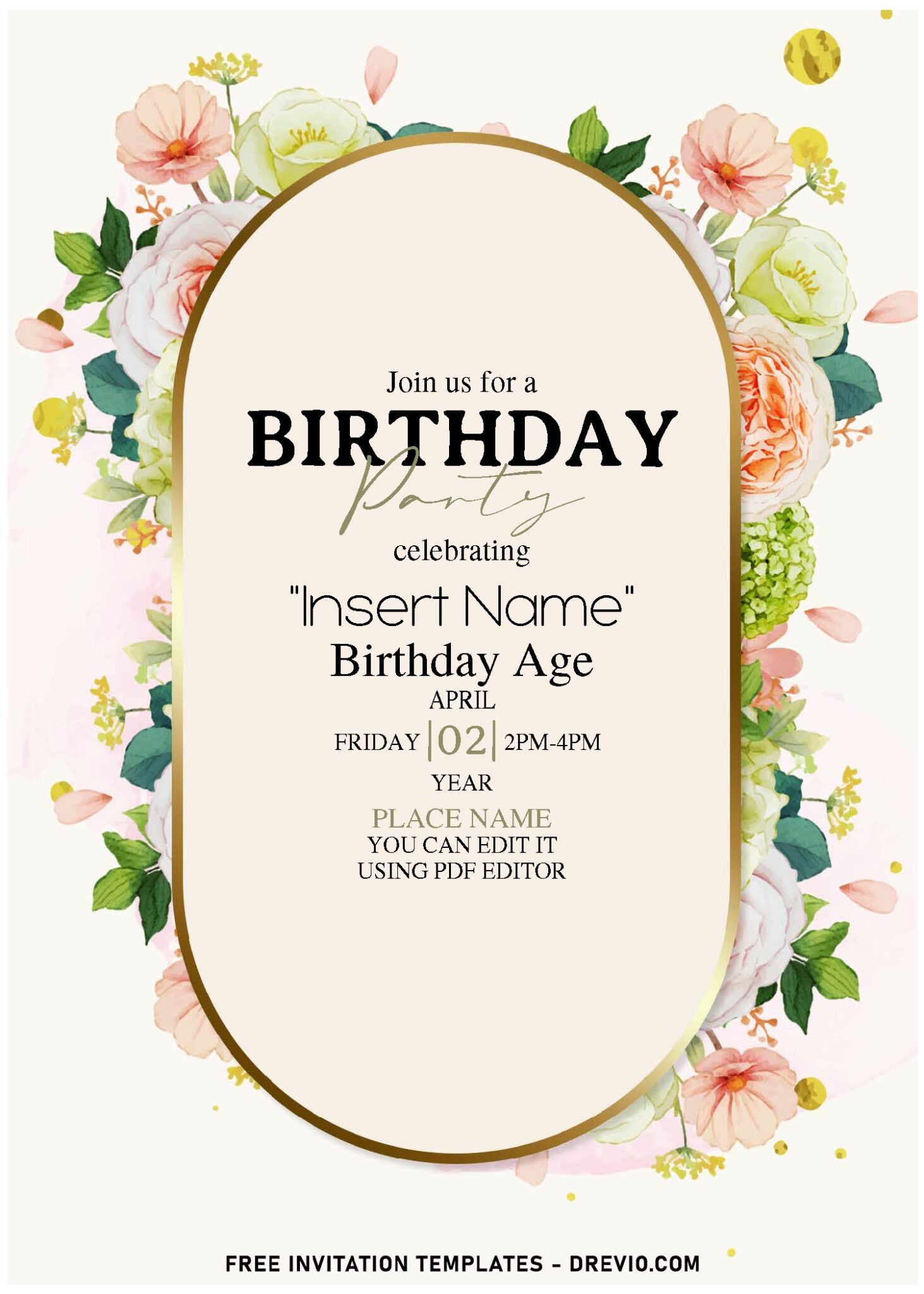 (Free Editable PDF) Darling Papery Blooms Birthday Invitation Templates ...