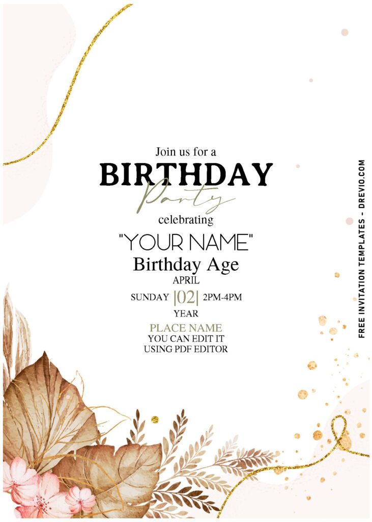 Invitation Template of (Free Editable PDF) Pampas Elegance Birthday Invitation Templates 3