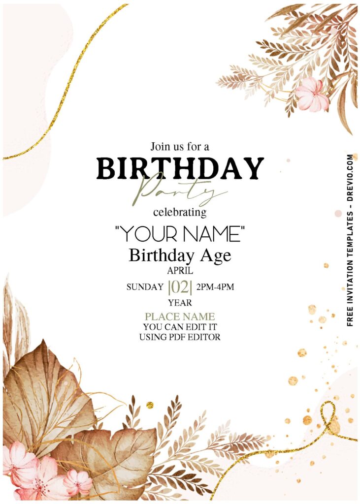 Invitation Template of (Free Editable PDF) Pampas Elegance Birthday Invitation Templates 2