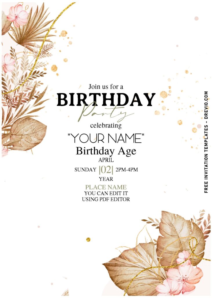 Invitation Template of (Free Editable PDF) Pampas Elegance Birthday Invitation Templates 1