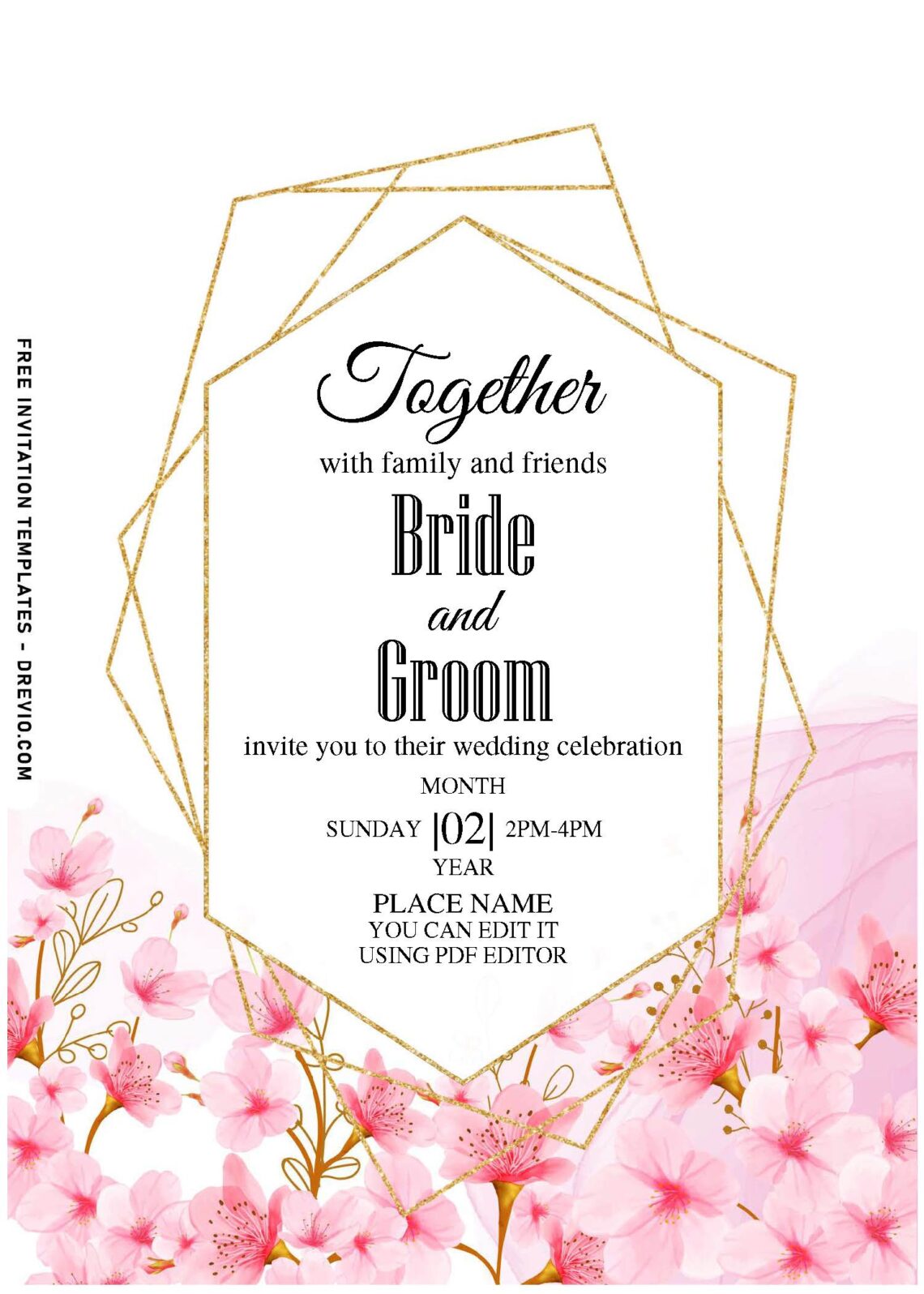 (Free Editable PDF) Unique Floral And Geometric Wedding Invitation Templates with elegant script