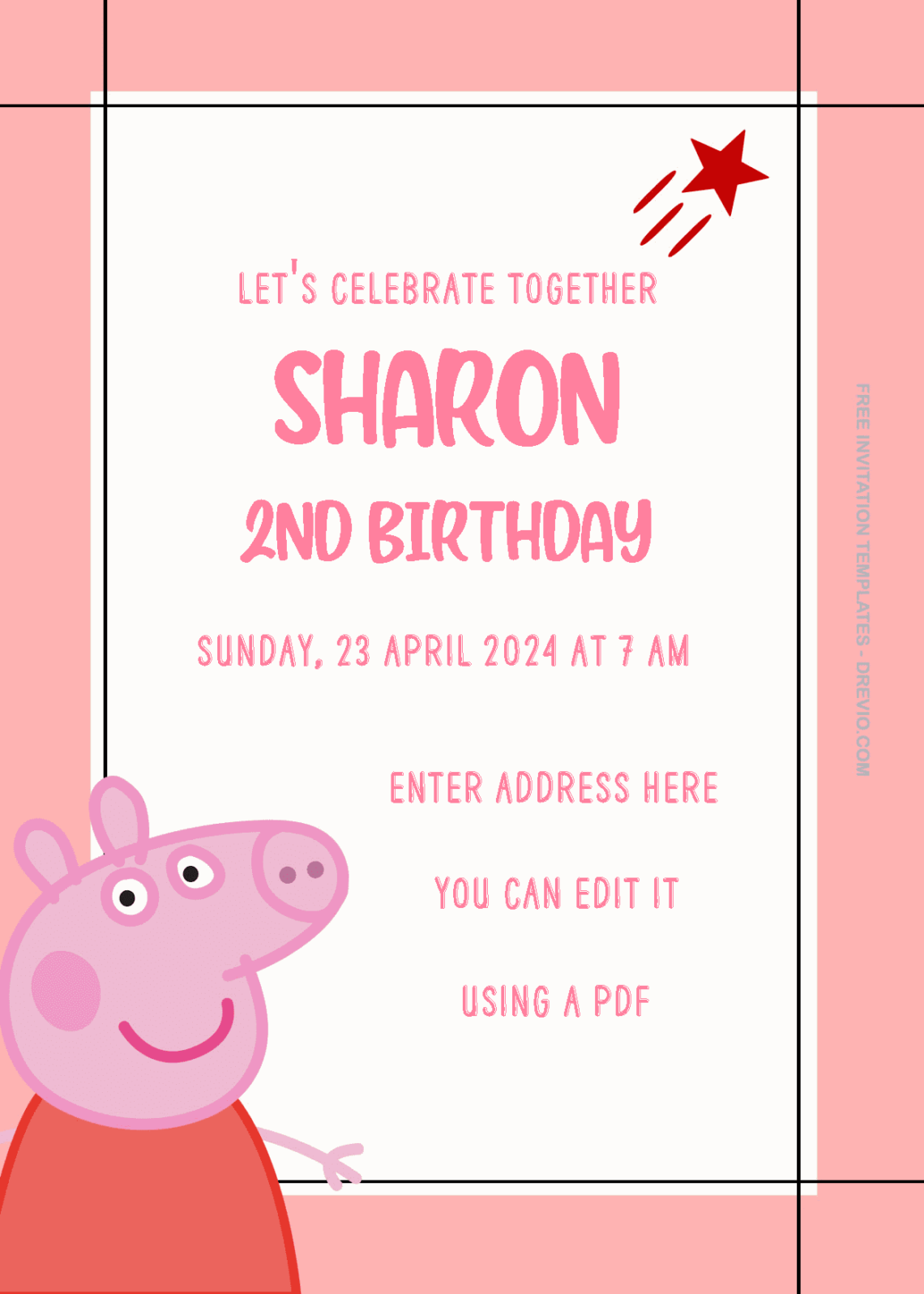 ( Free Editable PDF ) Peppa Pig Birthday Invitation Templates One
