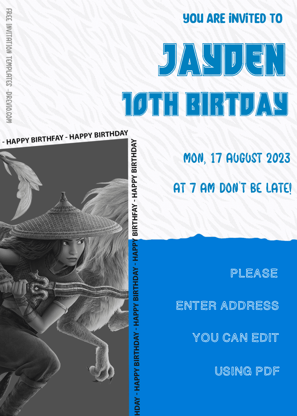 ( Free Editable PDF ) Raya And The Last Dragon Birthday Invitation Templates One