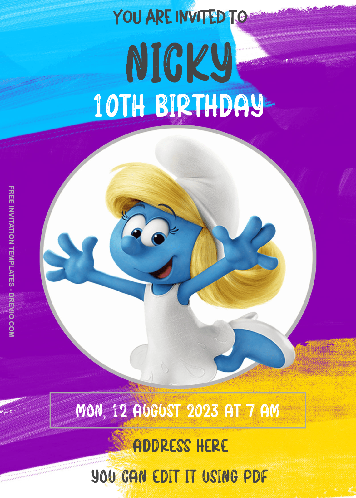 ( Free Editable PDF ) The Smurf Birthday Invitation Templates One