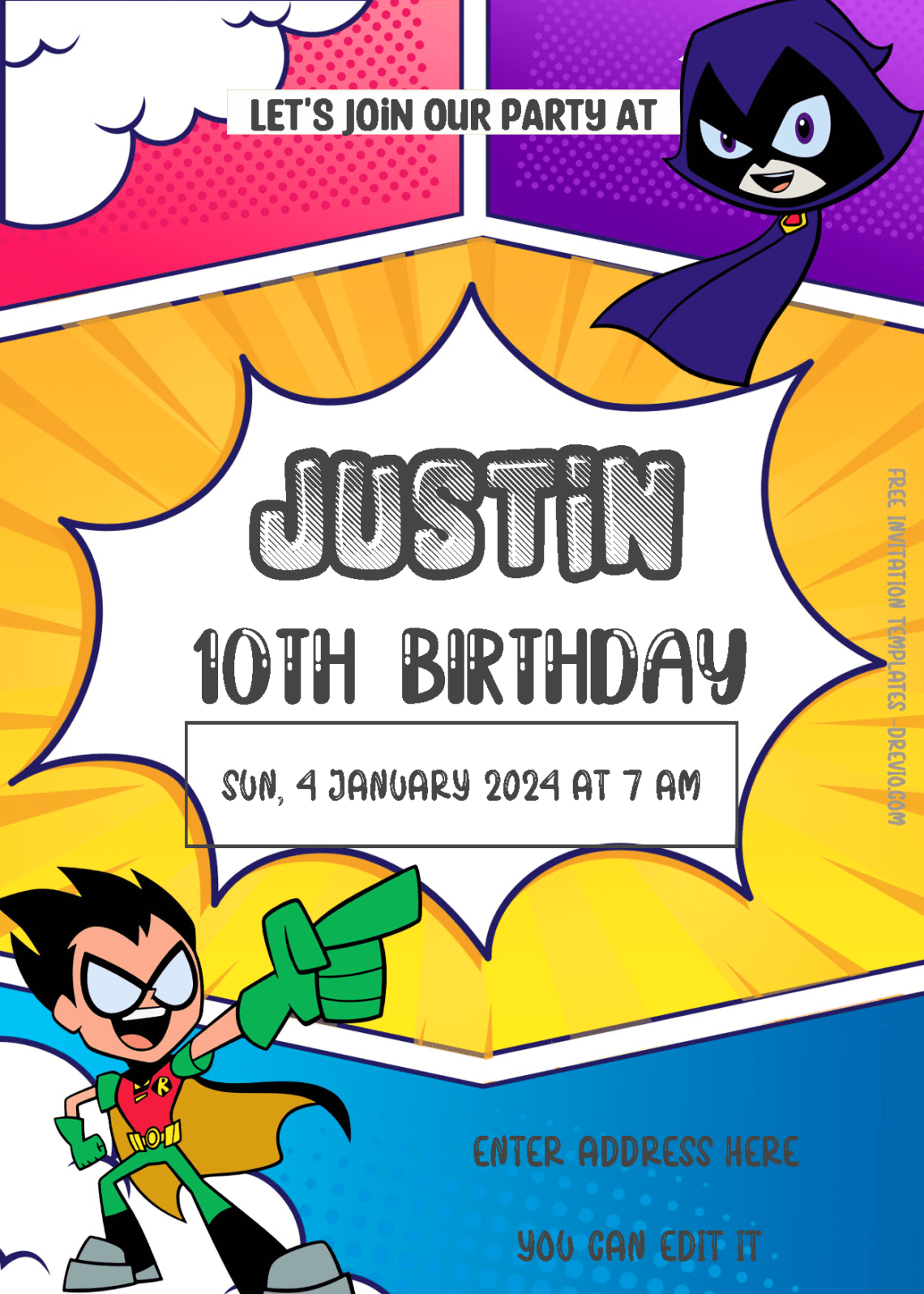 ( Free Editable PDF ) Teen Titans Birthday Invitation Templates One