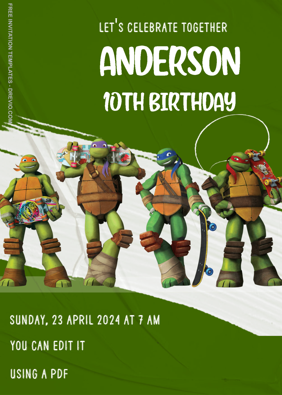 ( Free Editable PDF ) Teenage Mutant Ninja Turtle Birthday Invitation Templates One