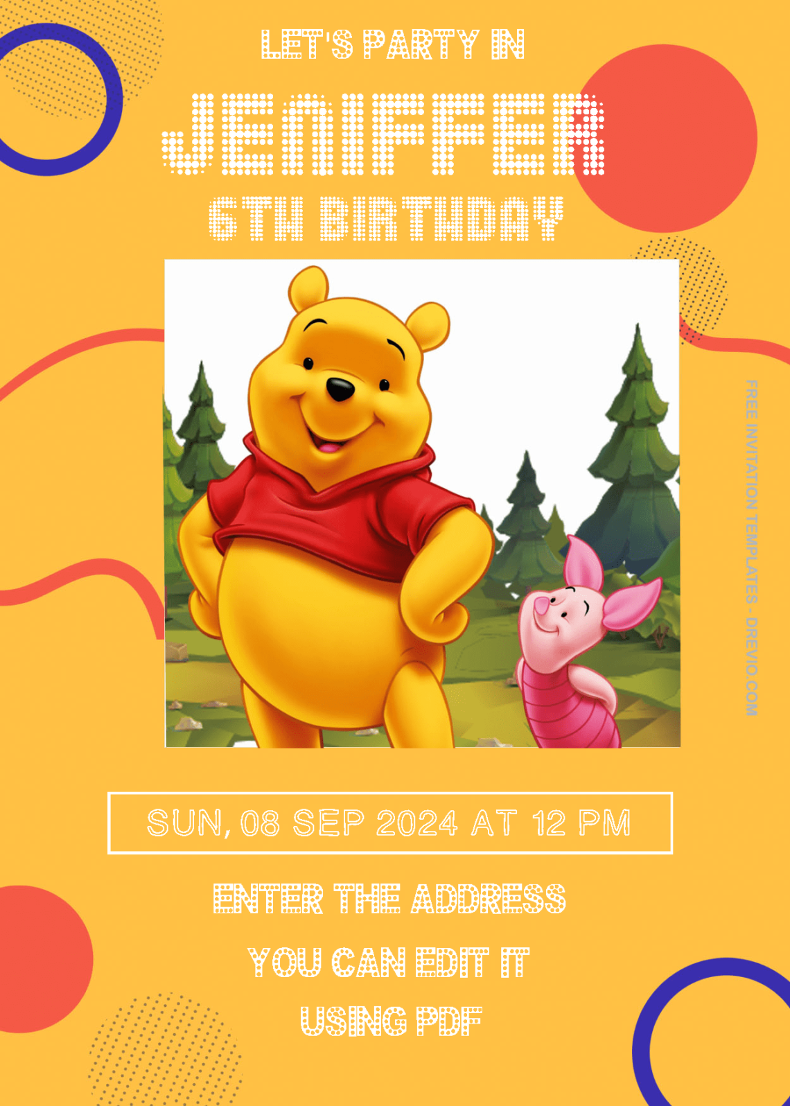 ( Free Editable PDF ) Winnie The Pooh In The House Birthday Invitation Templates One