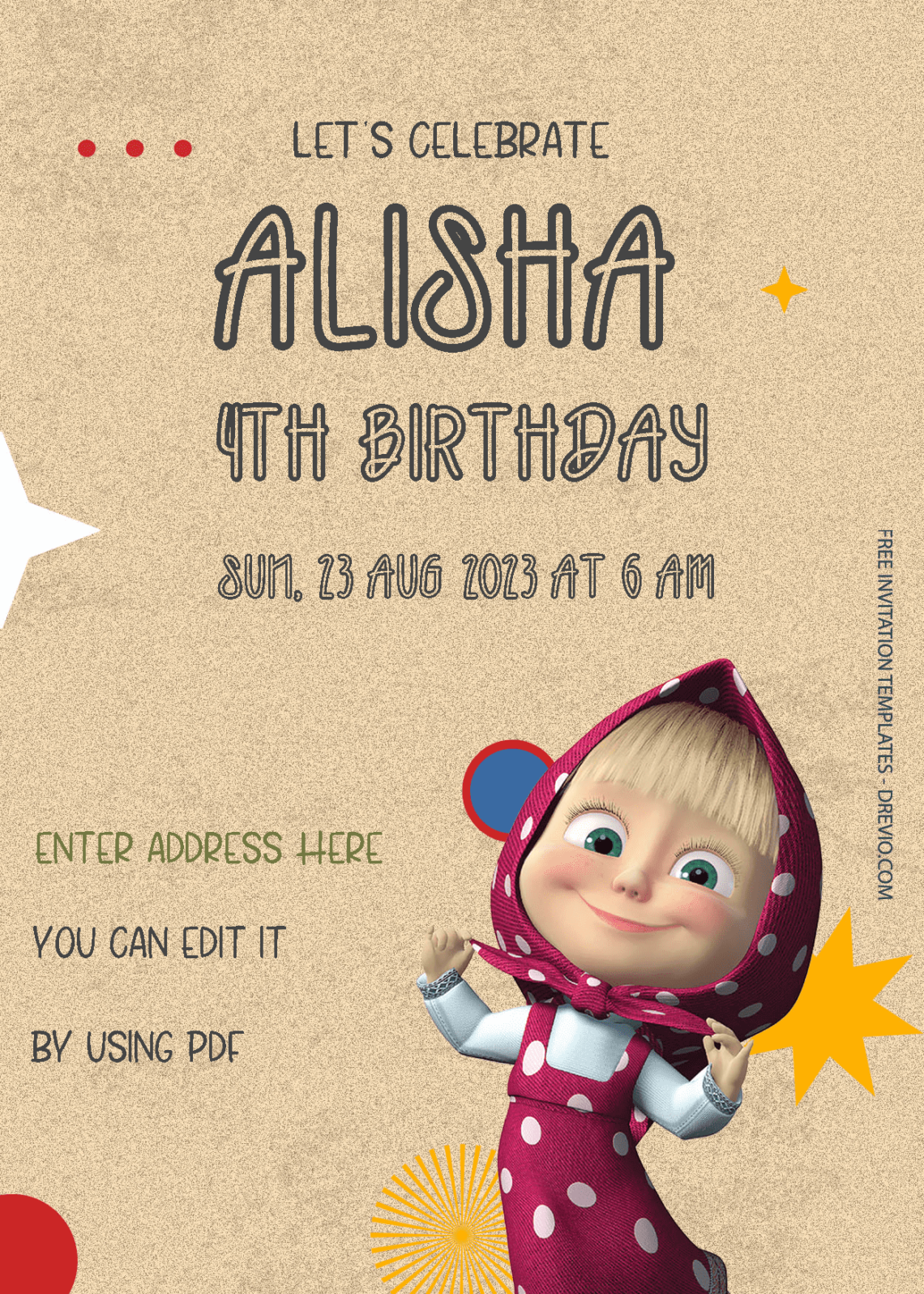 ( Free Editable PDF ) Masha And The Bear Birthday Invitation Templates Two