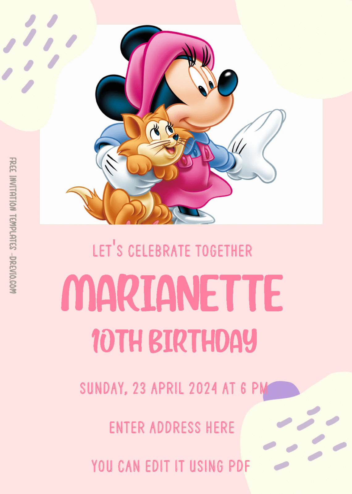 ( Free Editable PDF ) Minnie Mouse Birthday Invitation Templates Two