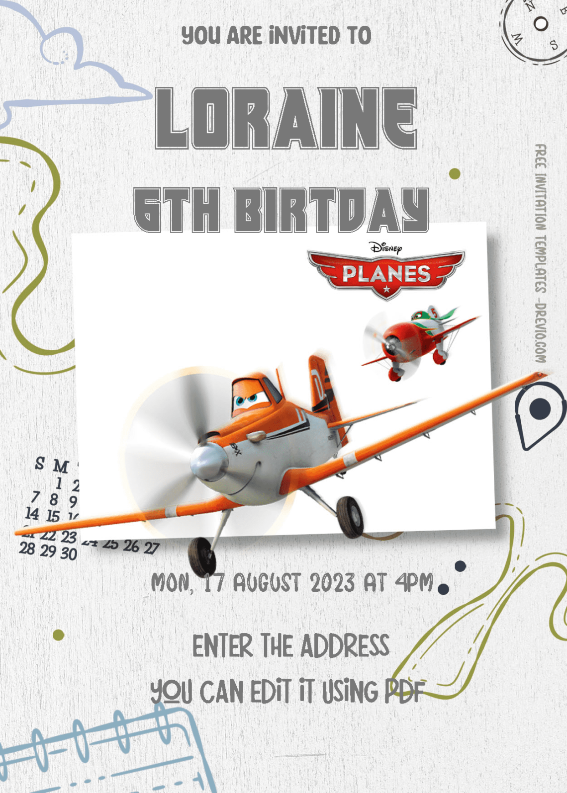( Free Editable PDF ) Disney Planes Birthday Invitation Templates Two