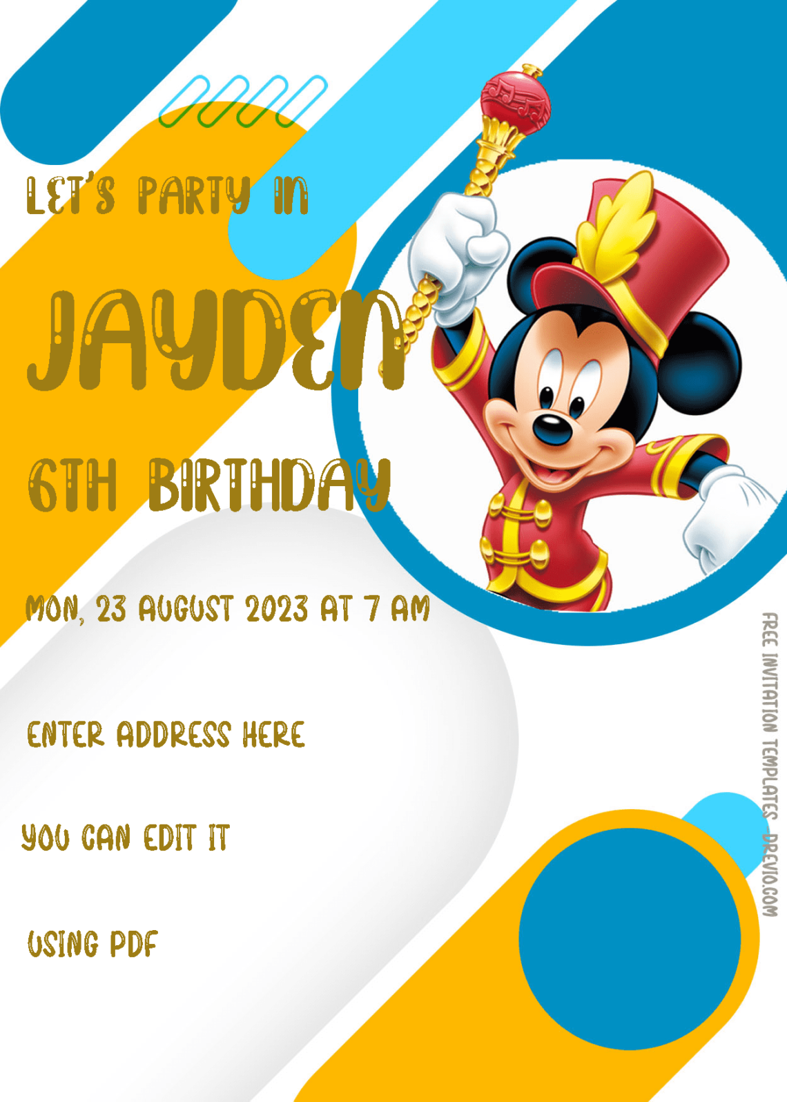 ( Free Editable PDF ) Mickey Mouse Birthday Invitation Templates Three