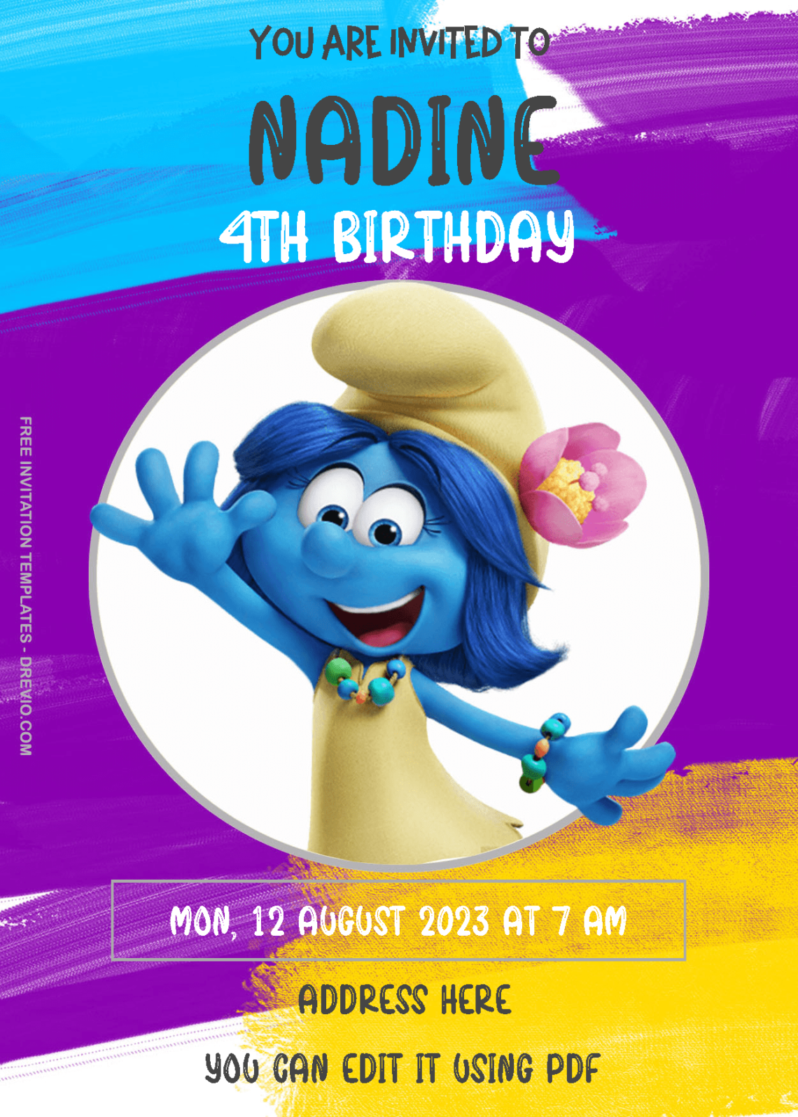( Free Editable PDF ) The Smurf Birthday Invitation Templates Three