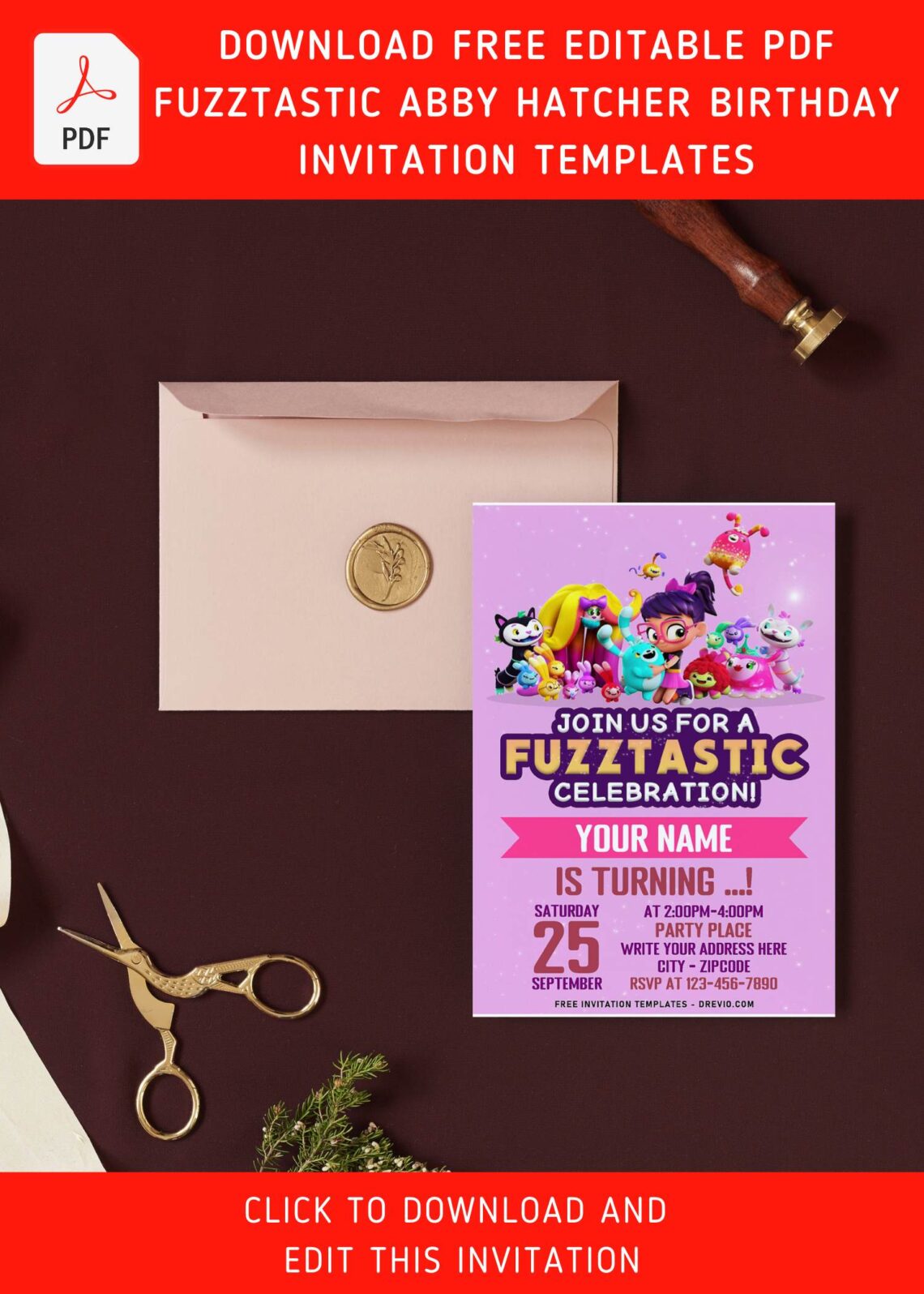 (Free Editable PDF) Fuzz-Tastic Abby Hatcher And Her Toy-Friends Birthday Invitation Templates with adorable Abby