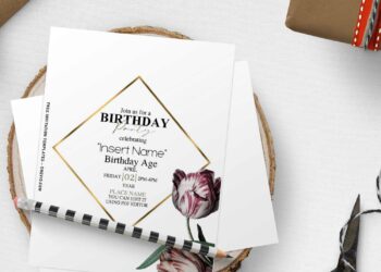 Invitation Template of (Free Editable PDF) Minimalist Black Tulip Birthday Invitation Templates 1