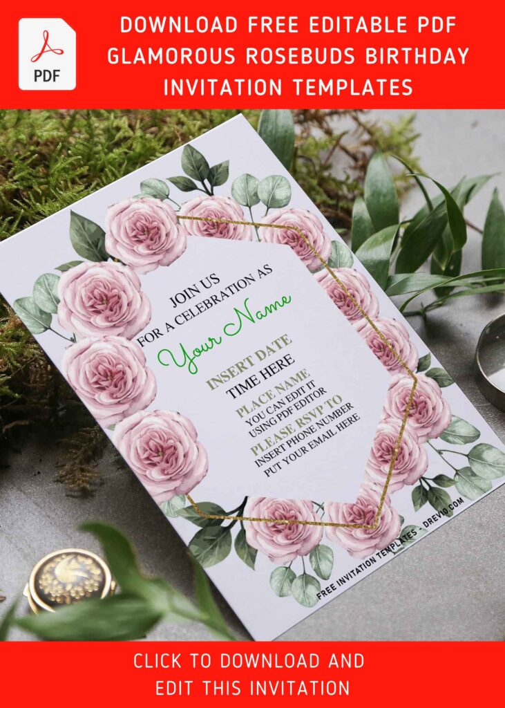 Invitation Template of (Free Editable PDF) Glamorous Rosebuds Birthday Invitation Templates 6