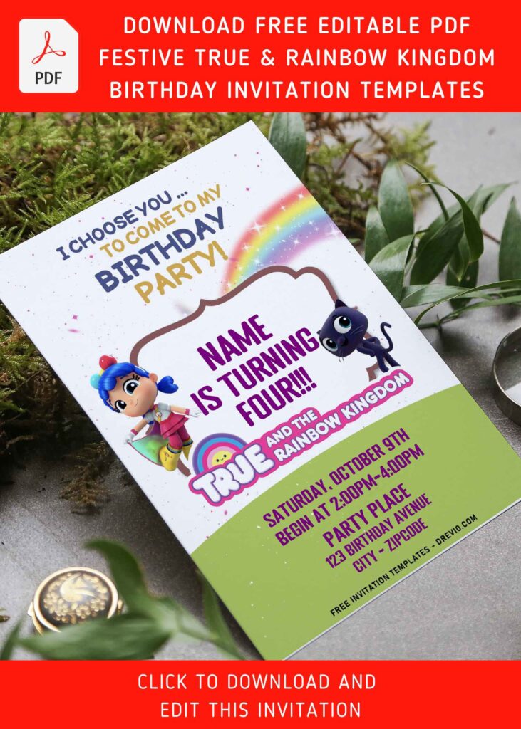 Invitation Template of (Free Editable PDF) Sparkling True And The Rainbow Kingdom Birthday Invitation Templates 6